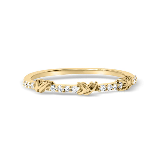 14K Yellow Gold 1/10 Cttw Diamond Twist Band Ring