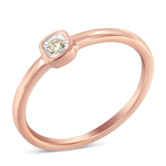 14K Rose Gold Plated .925 Sterling Silver 1/20 Carat Diamond Square Cushion-Shaped Miracle Set Petite Fashion Promise Ring (J-K Color, I1-I2 Clarity) - JackiEaslick
