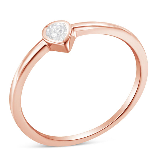 14K Rose Gold Plated .925 Sterling Silver 1/20 Carat Diamond Teardrop Pear-Shaped Miracle Set Petite Fashion Ring (J-K Color, I1-I2 Clarity) - JackiEaslick