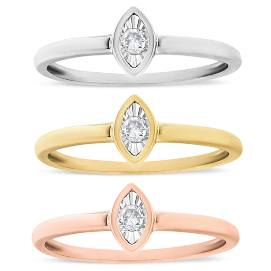 14K Gold Plated .925 Sterling Silver 1/6 Cttw Diamond Marquise Shaped Stackable Promise Ring Set (J-K Color, I1-I2 Clarity) - JackiEaslick