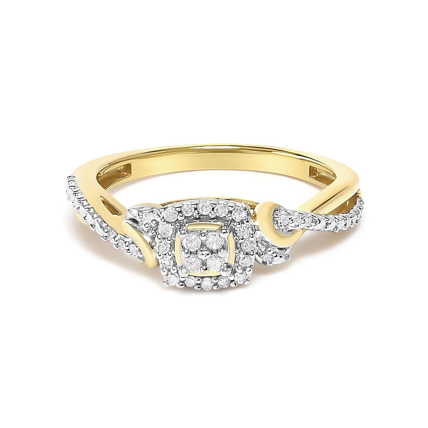 10K Yellow Gold Twisted Shank 1/10 Cttw Diamond Composite Halo Engagement Ring