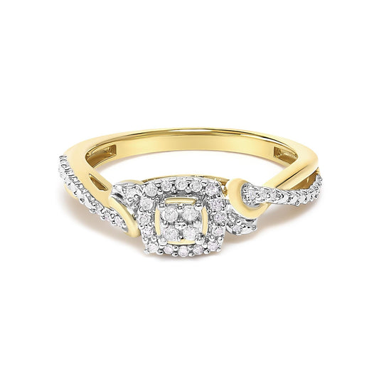10K Yellow Gold Twisted Shank 1/10 Cttw Diamond Composite Halo Engagement Ring