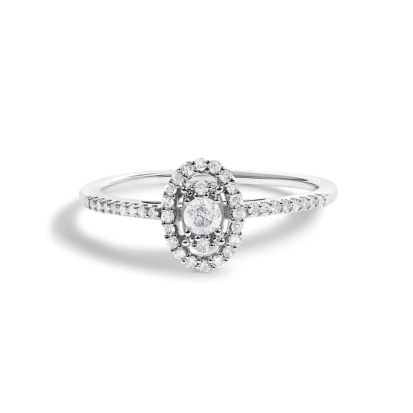 14K White Gold 1/5 Cttw Diamond Oval Shape With Halo Engagement Ring