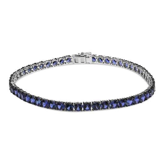 Men's .925 Sterling Silver Created Blue Sapphire Tennis Bracelet - 8.5" Inches