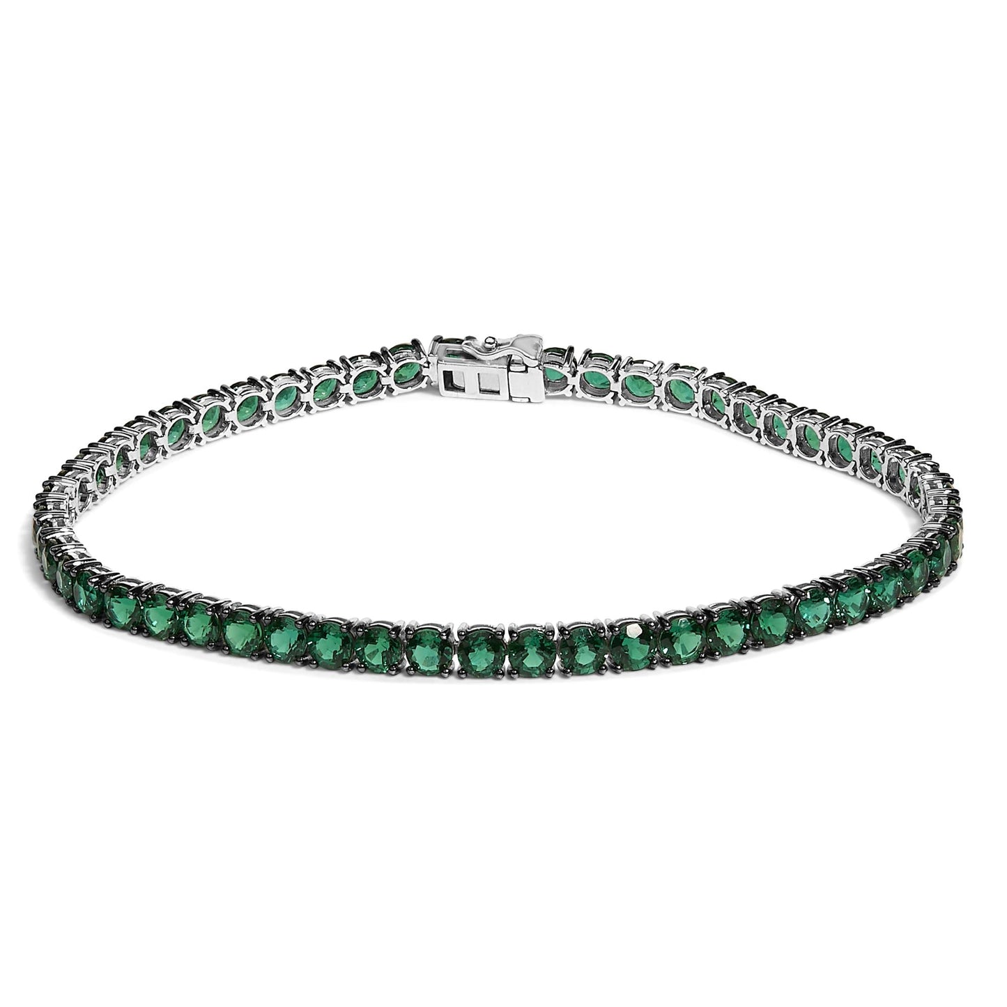 Men's .925 Sterling Silver Created Green Emerald Tennis Bracelet - 8.5" Inches