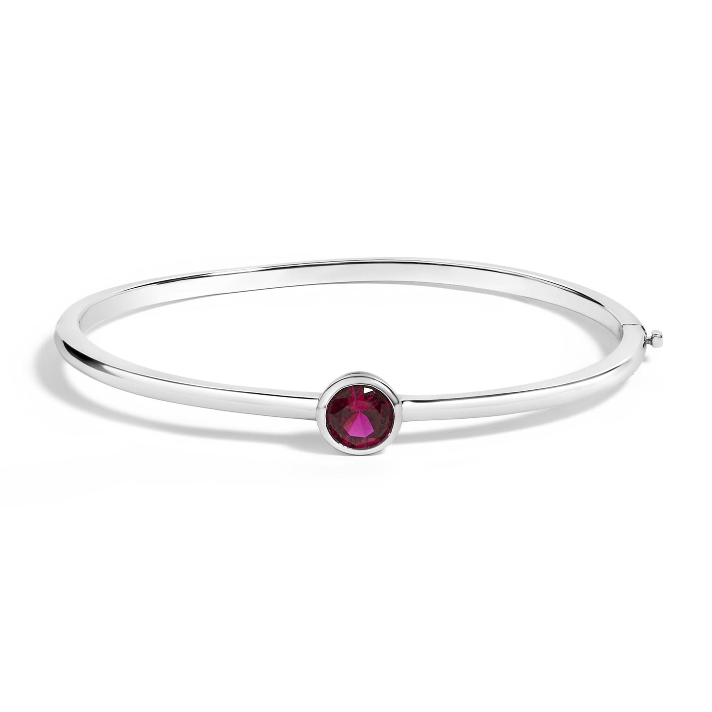 .925 Sterling Silver 7X7MM Created Red Ruby Solitaire Bangle Bracelet - 7 Inches