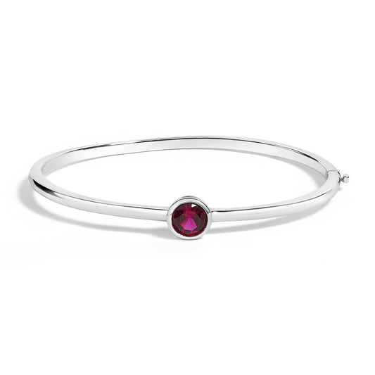 .925 Sterling Silver 7X7MM Created Red Ruby Solitaire Bangle Bracelet - 7 Inches