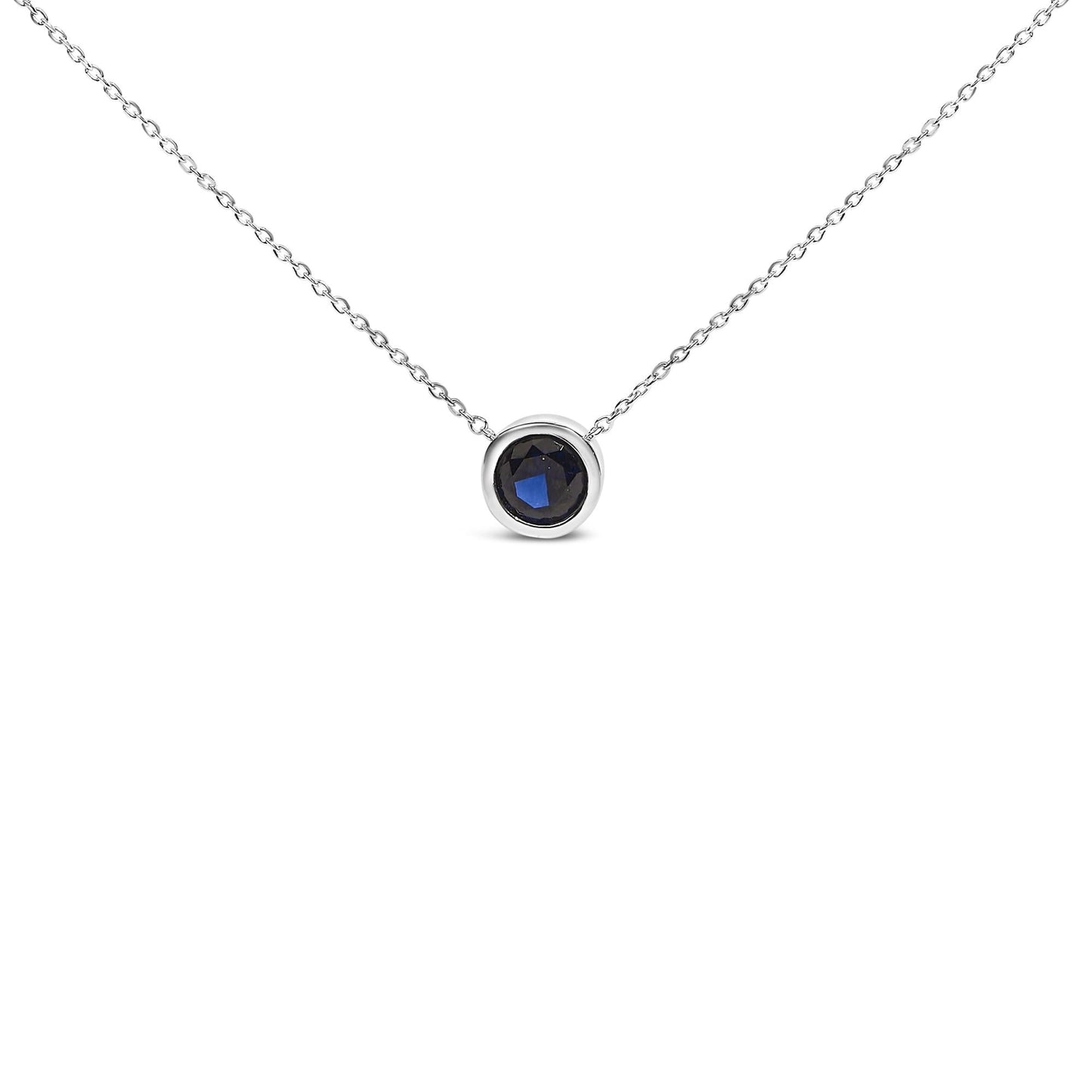 .925 Sterling Silver 7MM Bezel Set Created Gemstone Pendant Necklace - 18" Inches