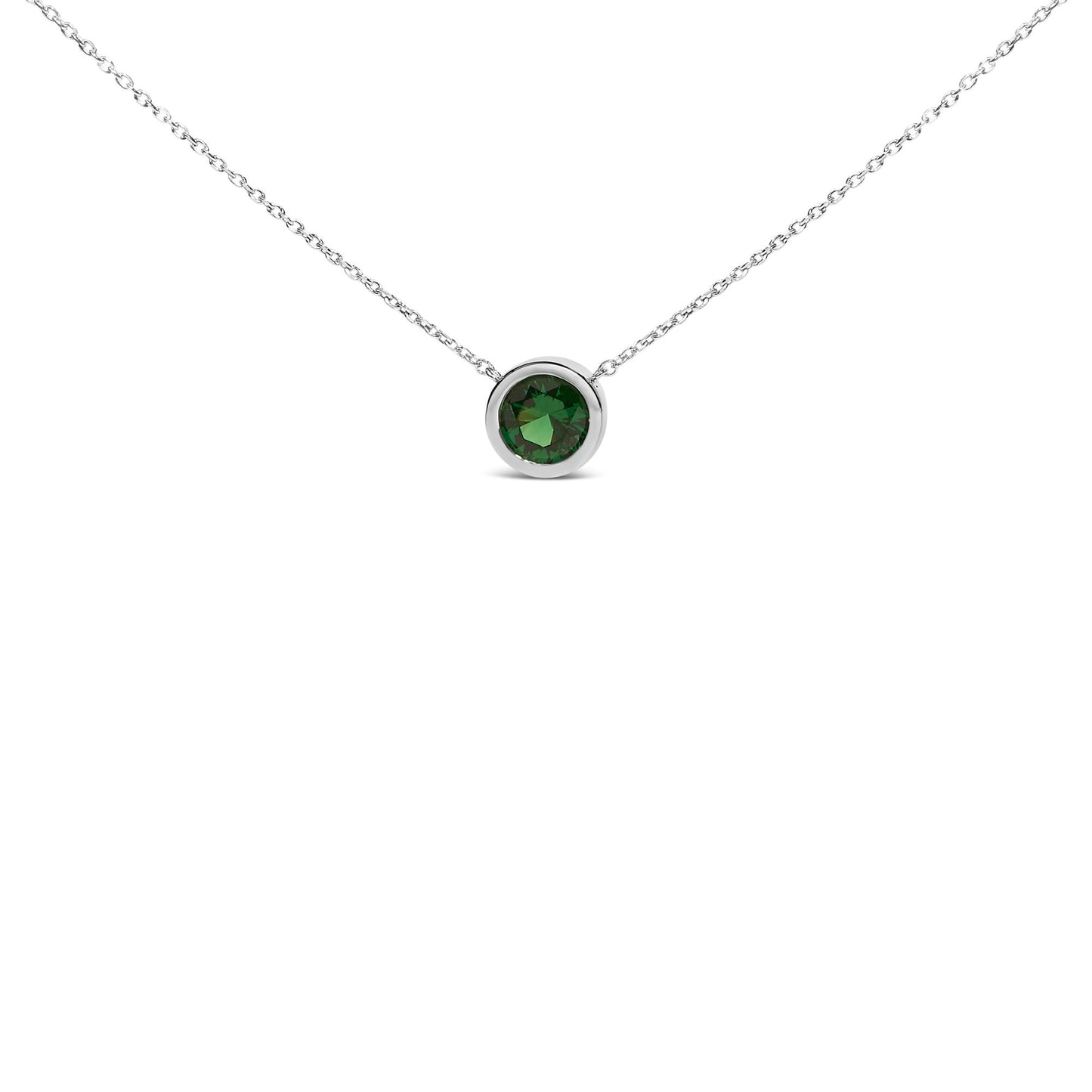 .925 Sterling Silver 7MM Bezel Set Created Gemstone Pendant Necklace - 18" Inches