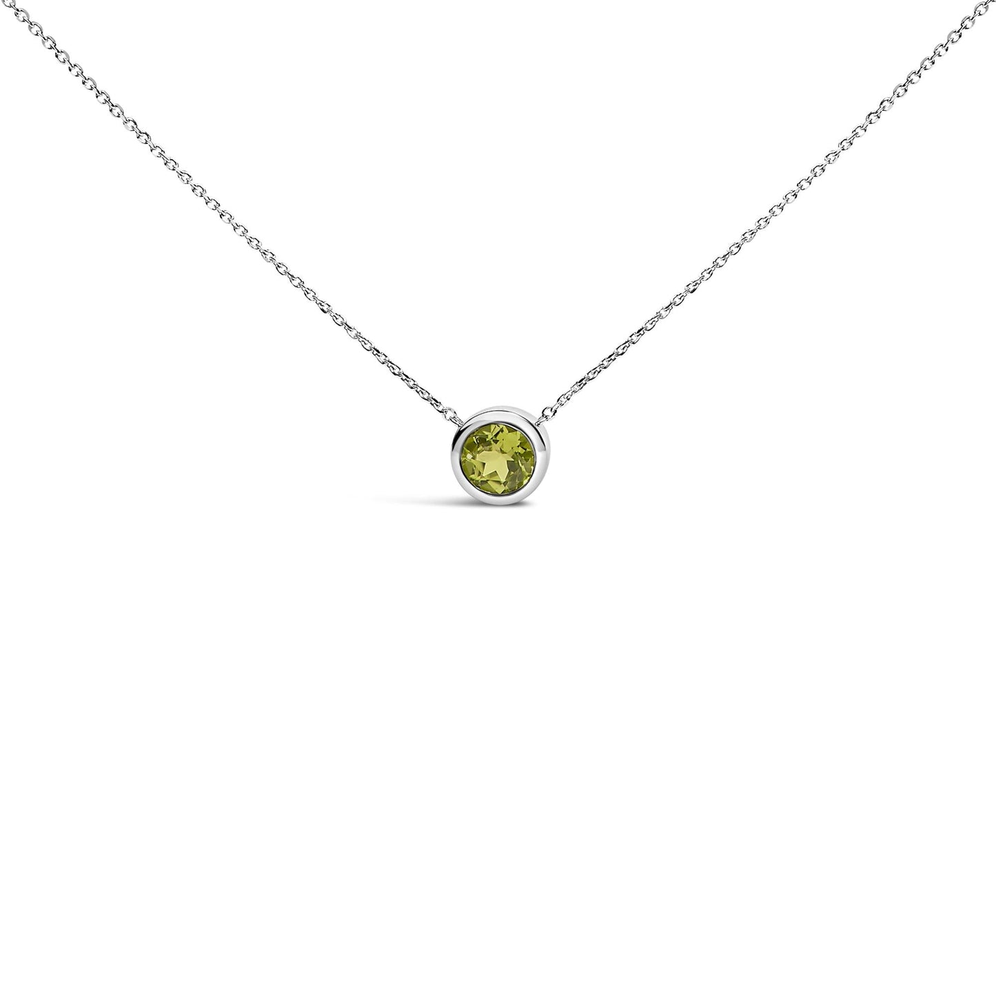 .925 Sterling Silver 7MM Bezel Set Created Gemstone Pendant Necklace - 18" Inches