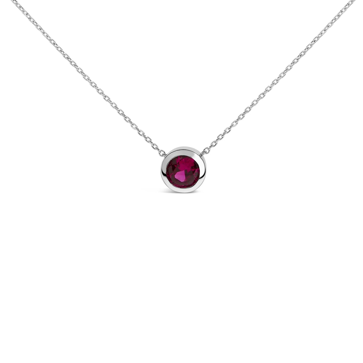 .925 Sterling Silver 7MM Bezel Set Created Gemstone Pendant Necklace - 18" Inches