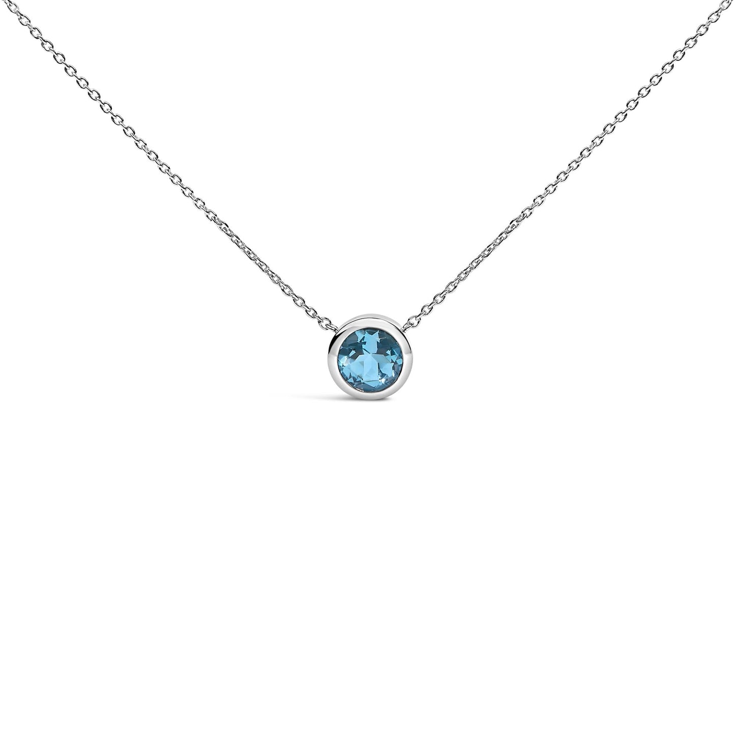 .925 Sterling Silver 7MM Bezel Set Created Gemstone Pendant Necklace - 18" Inches