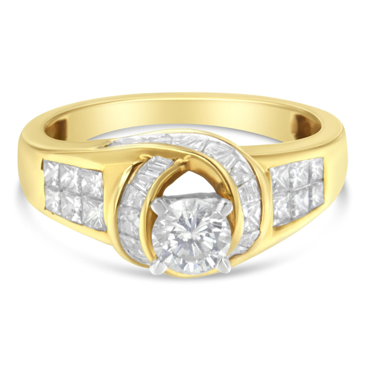 14K Two-Toned Gold Round, Baguette and Princess Cut Diamond Ring (1 1/8 Cttw, H-I Color, SI2-I1 Clarity) - JackiEaslick