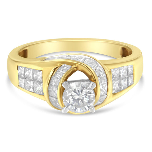 14K Two-Toned Gold Round, Baguette and Princess Cut Diamond Ring (1 1/8 Cttw, H-I Color, SI2-I1 Clarity) - JackiEaslick