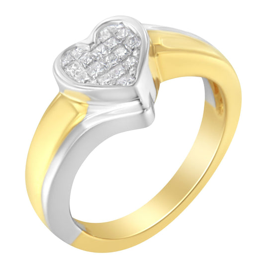 14K Two-Toned Gold Princess-Cut Diamond Heart Promise Ring (1/4 Cttw, H-I Color, I1-I2 Clarity) - JackiEaslick