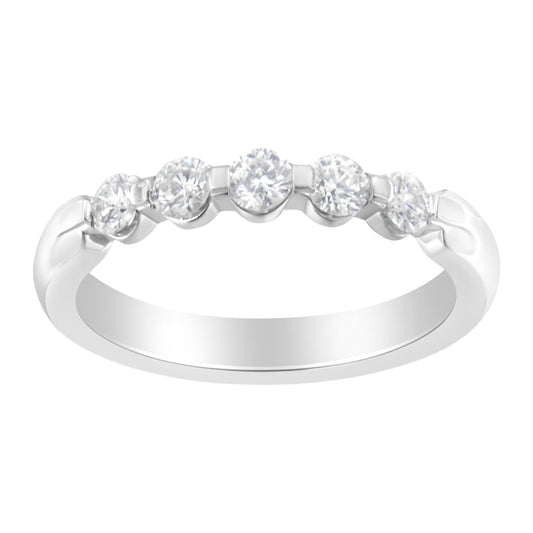 14K White Gold 1/2 cttw Diamond 5-Stone Band Ring (H-I Clarity, SI2-I1 Color) - JackiEaslick