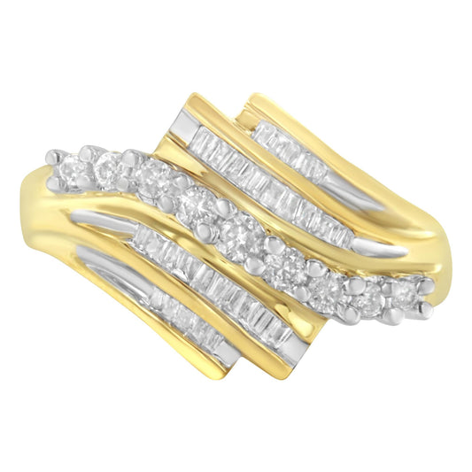 10K Yellow Gold Round and Baguette Diamond-Cut Ring (1/2 Cttw, I-J Color, I1-I2 Clarity) - JackiEaslick