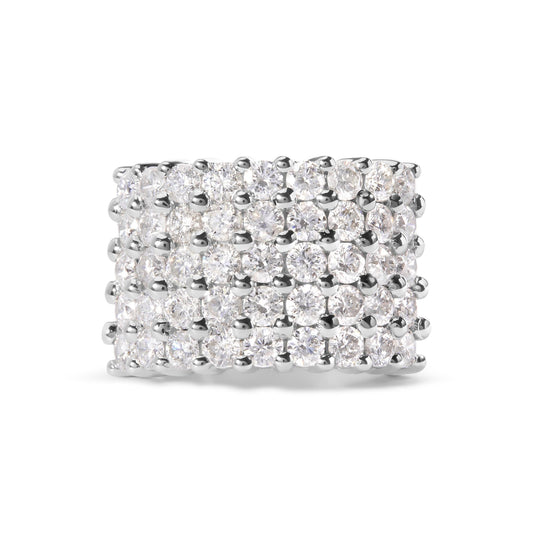 14k White Gold 4.0 Cttw Diamond 5 Row Ring Band (I-J Color, I1-I2 Clarity)