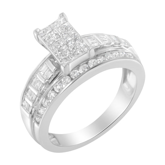 14K White Gold 1.0 Cttw Mixed-Cut Diamond Rectangle Invisible-Set Composite Cluster Ring with Bar- and Channel-Set Band (H-I Color, SI2-I1 Clarity) - JackiEaslick