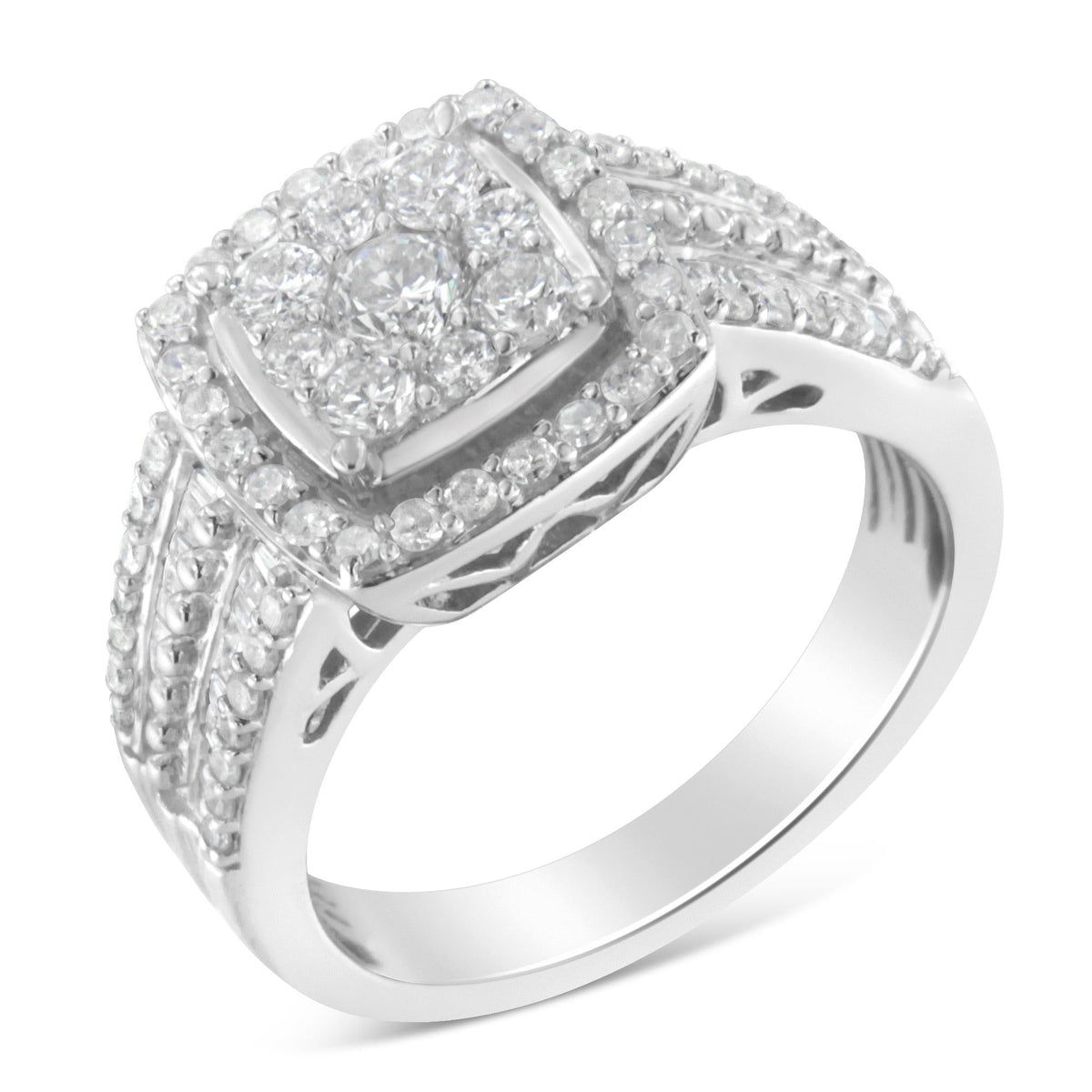 10K White Gold Diamond Cluster Ring (1 Cttw, H-I Color, I1-I2 Clarity) - JackiEaslick