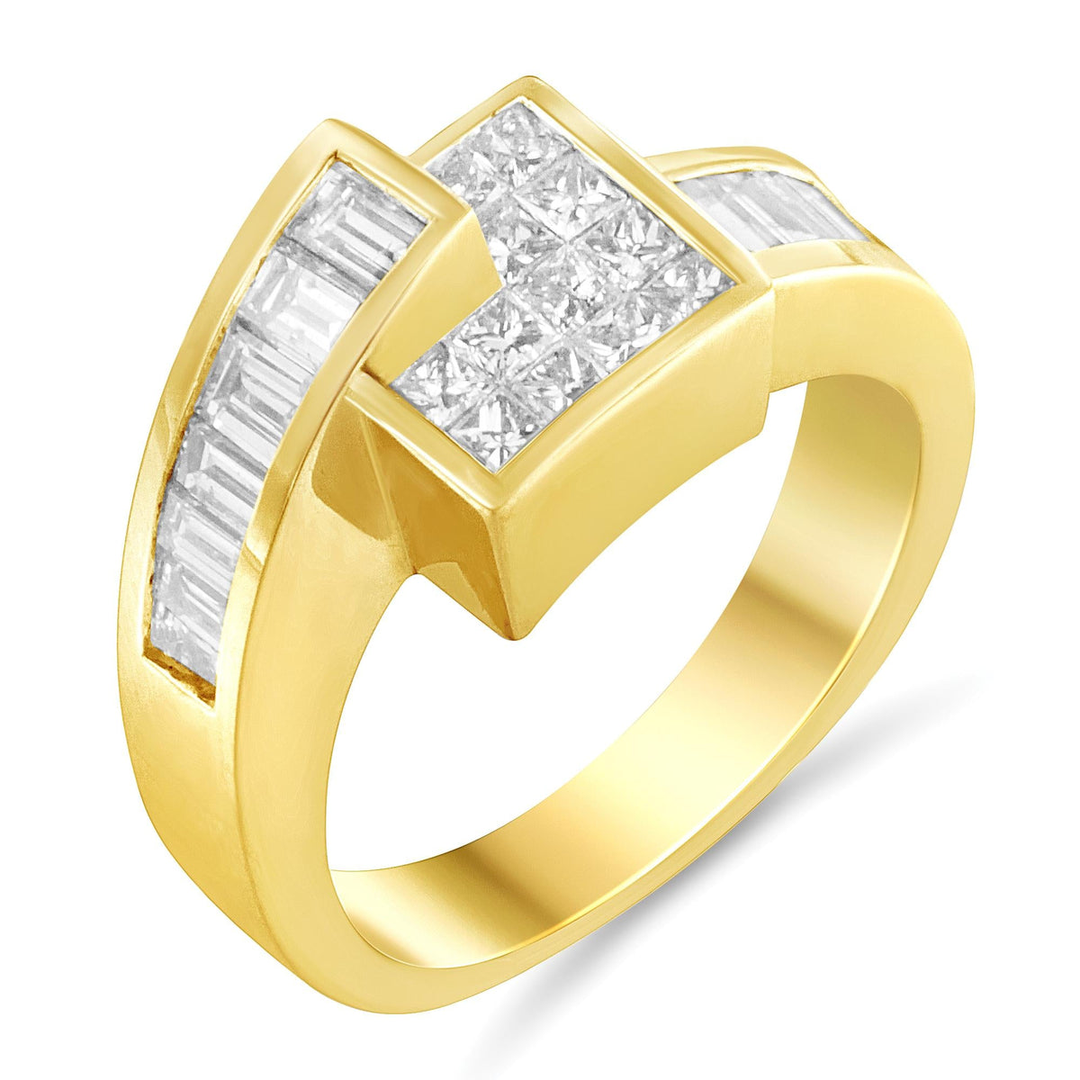14K Gold 1 1/2 Cttw Channel-Set Princess and Baguette-Cut Diamond Bypass Ring Band (G-H Color, SI2-I1 Clarity) - JackiEaslick