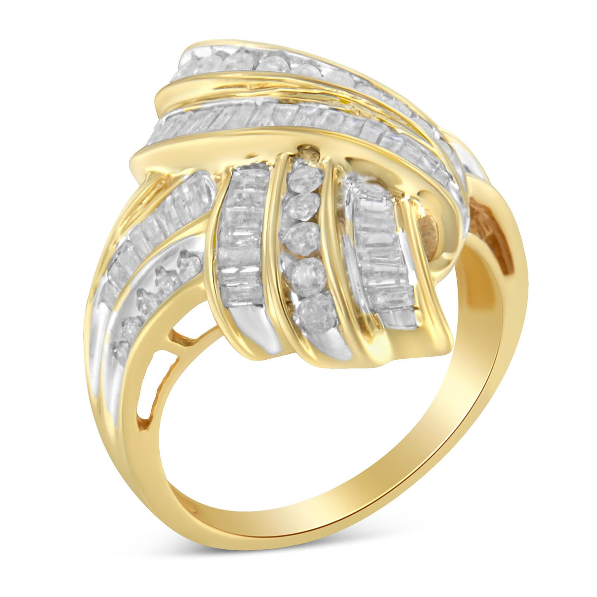 10K Yellow Gold Diamond Bypass Cocktail Ring (1 1/5 Cttw, I-J Color, I2-I3 Clarity) - JackiEaslick