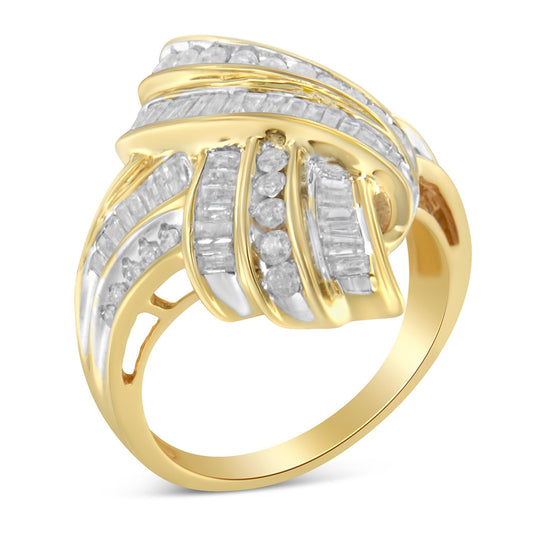 10K Yellow Gold Diamond Bypass Cocktail Ring (1 1/5 Cttw, I-J Color, I2-I3 Clarity) - JackiEaslick