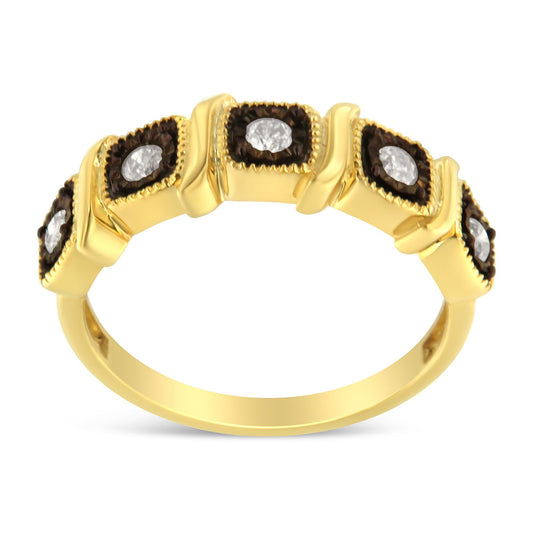 10K Yellow Gold Flashed .925 Sterling Silver Miracle-Set Diamond 5-Stone Ring Band (1/4 Cttw, J-K Color, I2-I3 Clarity) - JackiEaslick