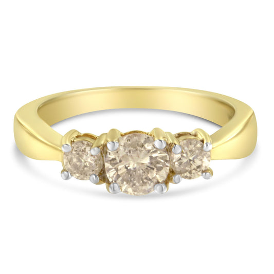10K Yellow Gold Three Stone Diamond Band Ring (1.00 cttw, J-K Color, I2-I3 Clarity) - JackiEaslick