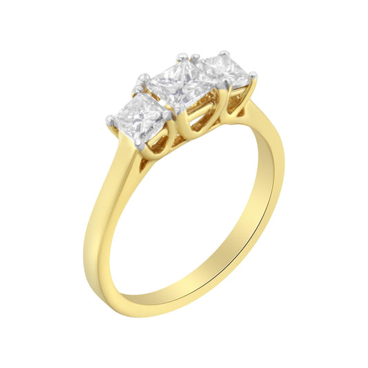 10K Yellow Gold Princess-Cut Diamond Three Stone Band Ring (1 Cttw, J-K Color, I1-I2 Clarity) - JackiEaslick