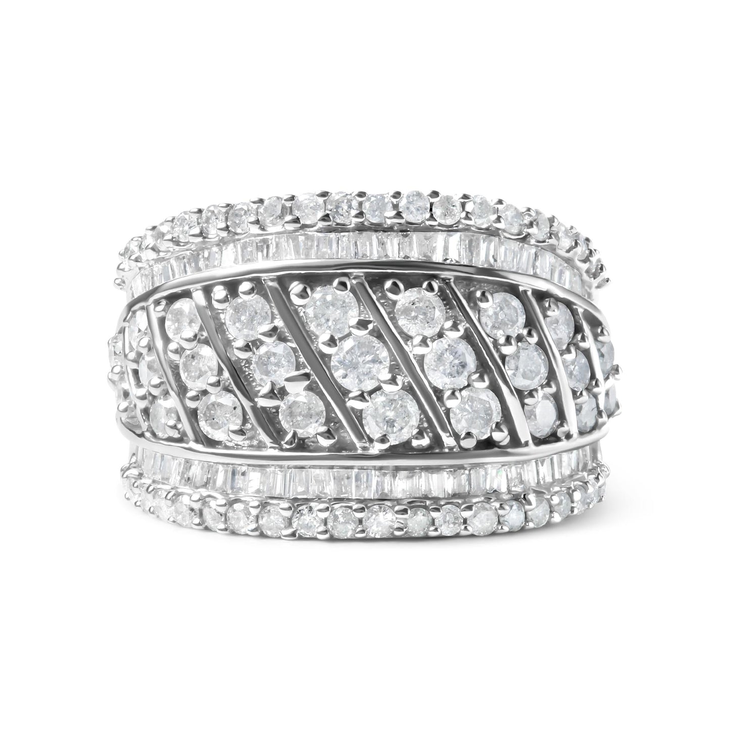 .925 Sterling Silver 2.00 Cttw Diamond Fashion Multi Row Cocktail Ring (H-I Color, I2-I3 Clarity)