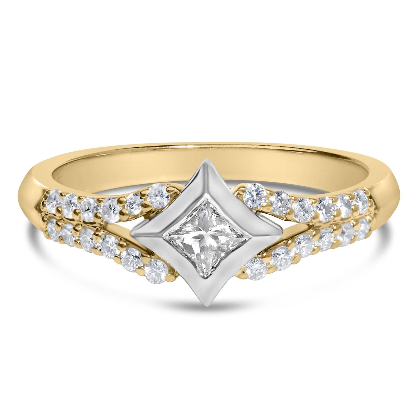 10K Two Tone Color 1/2 Cttw Diamond Kite and Split Shank Ring (H-I Color,SI2-I1 Clarity)