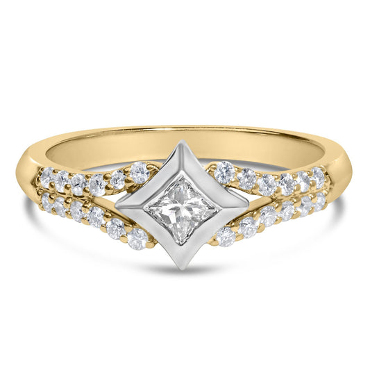 10K Two Tone Color 1/2 Cttw Diamond Kite and Split Shank Ring (H-I Color,SI2-I1 Clarity)