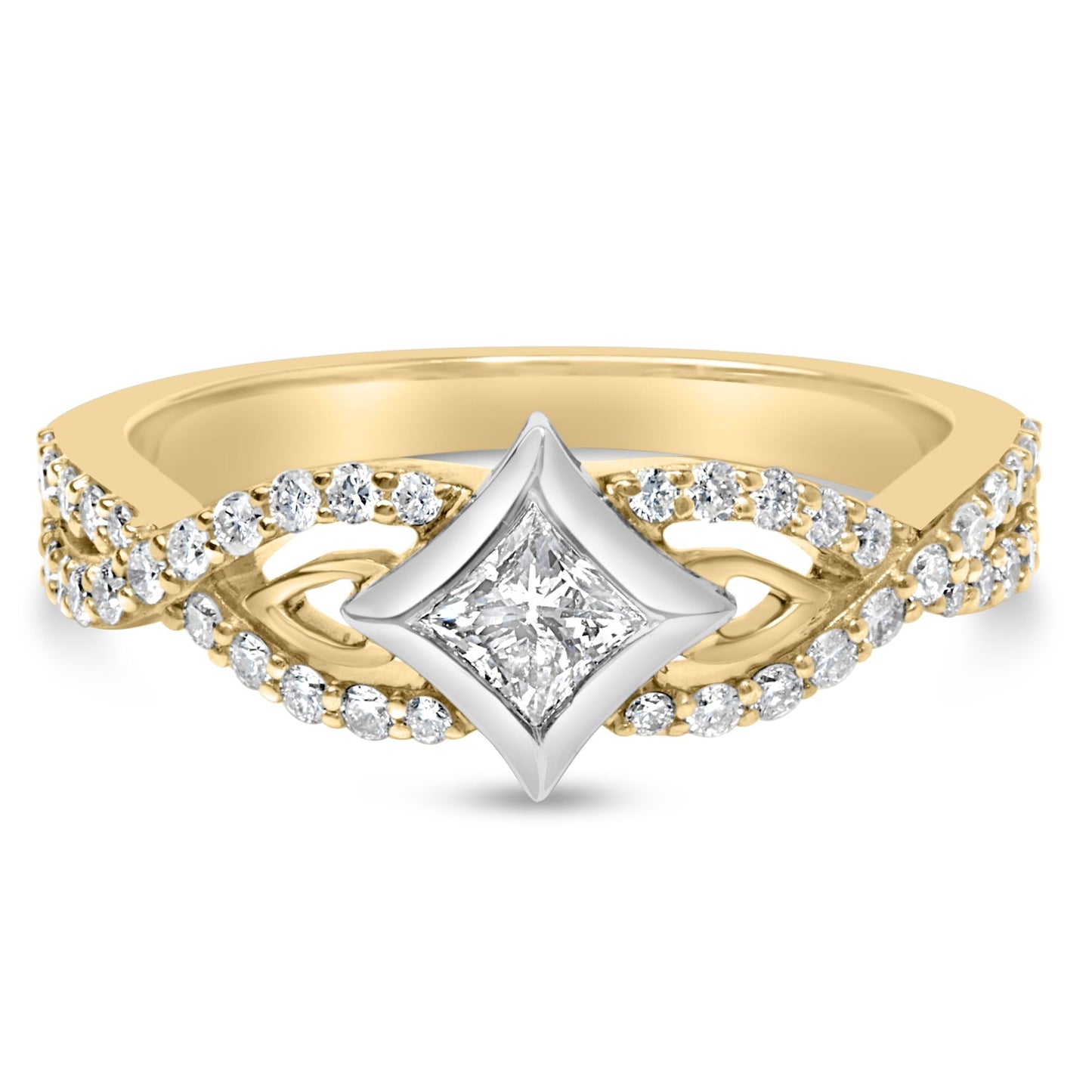 10K Two Tone Color 2/3 Cttw Diamond Kite and Twist Shank Ring (H-I Color,SI2-I1 Clarity)