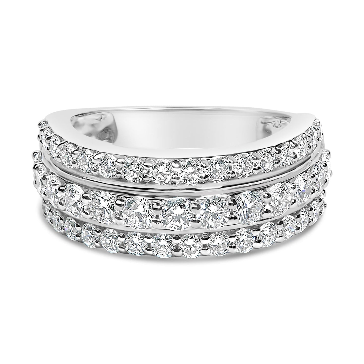 .925 Sterling Silver 2.0 Cttw Lab Grown Diamond 3 Row Band Ring (F-G Color, VS1-VS2 Clarity