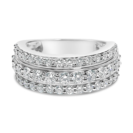 .925 Sterling Silver 2.0 Cttw Lab Grown Diamond 3 Row Band Ring (F-G Color, VS1-VS2 Clarity
