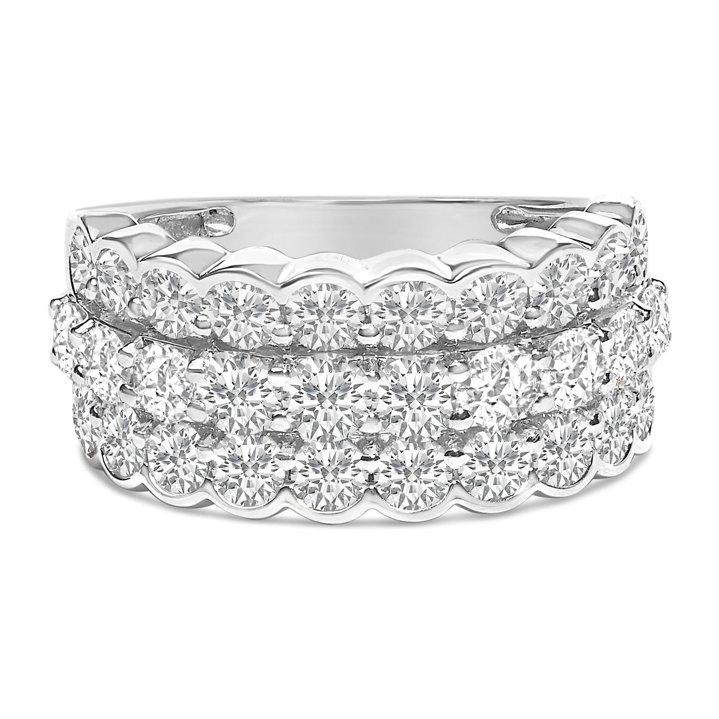 .925 Sterling Silver 3.0 Cttw Lab Grown Diamond 3 Row Band Ring (F-G Color, VS1-VS2 Clarity)