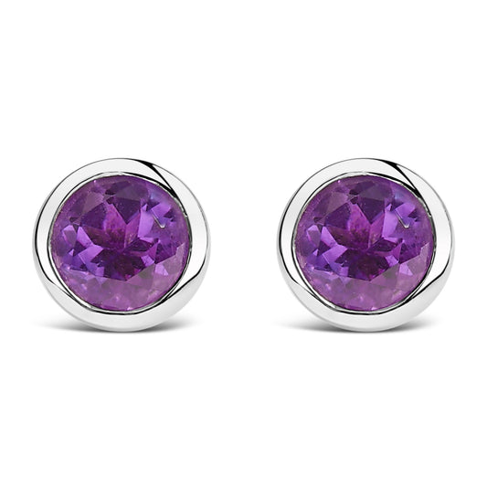 .925 Sterling Silver 6MM Bezel Set Created Gemstone Solitaire Stud Earrings