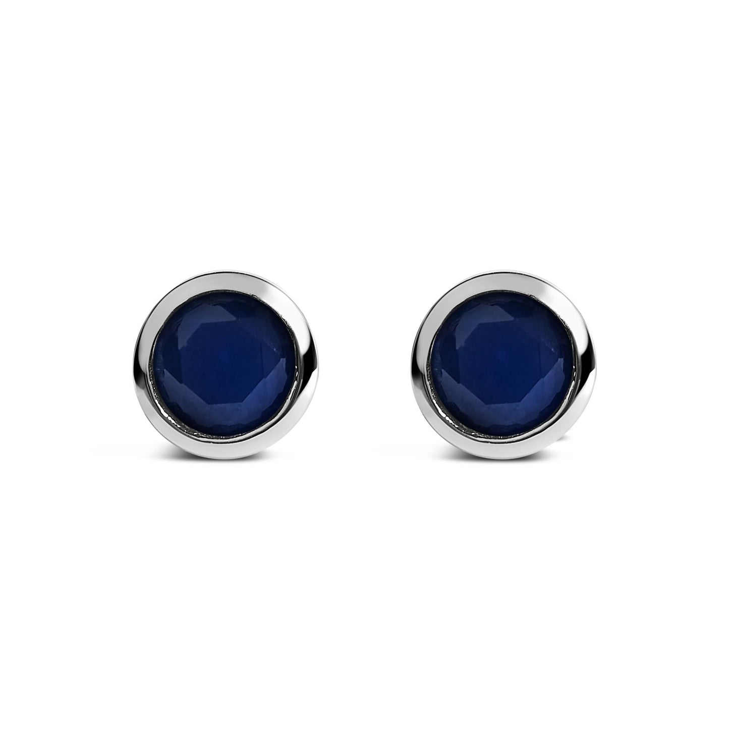 .925 Sterling Silver 6MM Bezel Set Created Gemstone Solitaire Stud Earrings