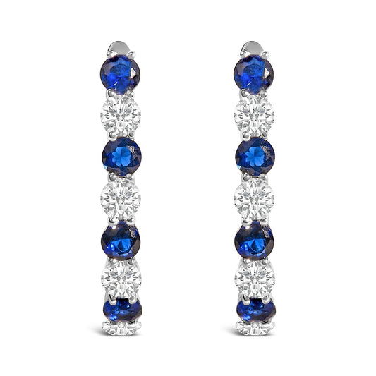.925 Sterling Silver Created Blue and White Sapphire Hoop Earrings