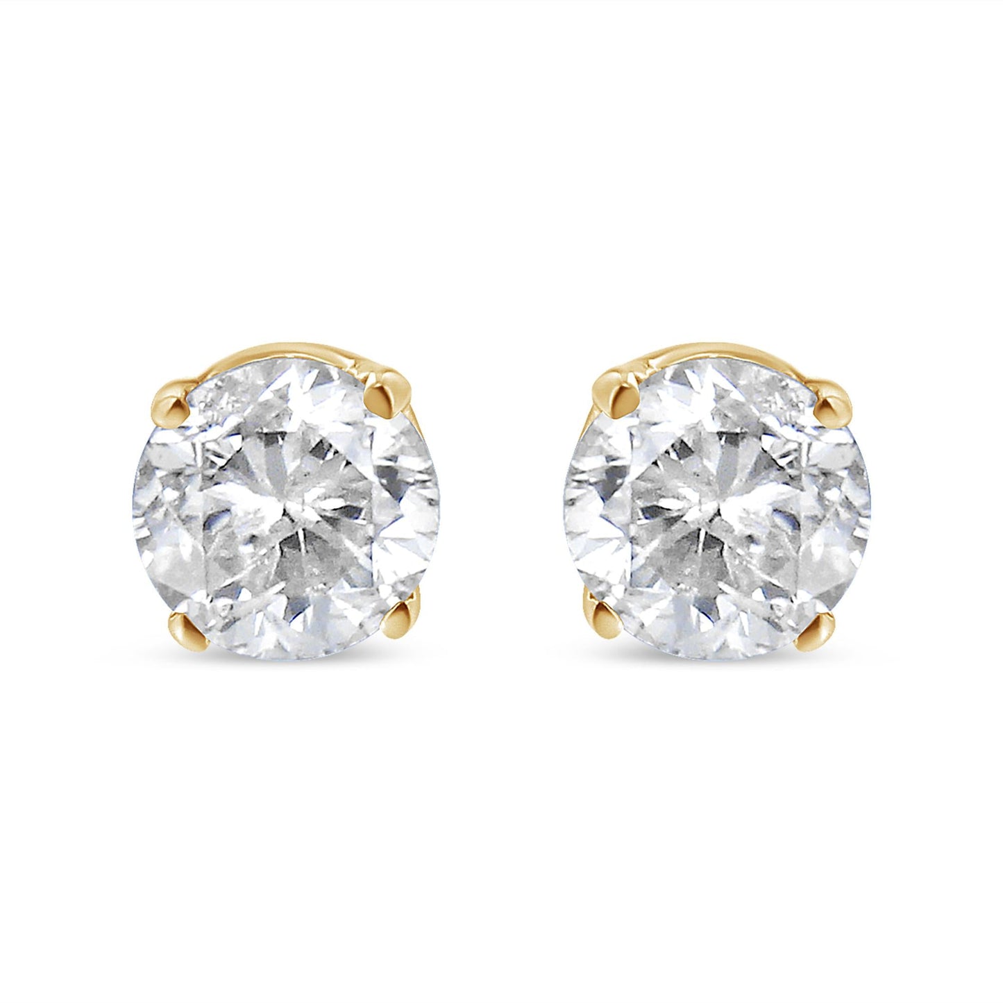 AGS Certified 14k Yellow Gold 3/8 cttw 4-Prong Set Brilliant Round-Cut Solitaire Diamond Push Back Stud Earrings (Q-R Color, SI2-I1 Clarity)