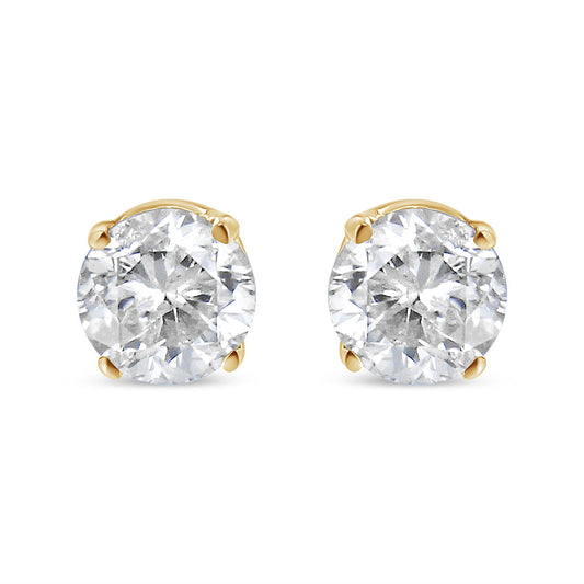 AGS Certified 14k Yellow Gold 3/8 Cttw 4-Prong Set Brilliant Round-Cut Solitaire Diamond Push Back Stud Earrings (Q-R Color, SI1-SI2 Clarity)