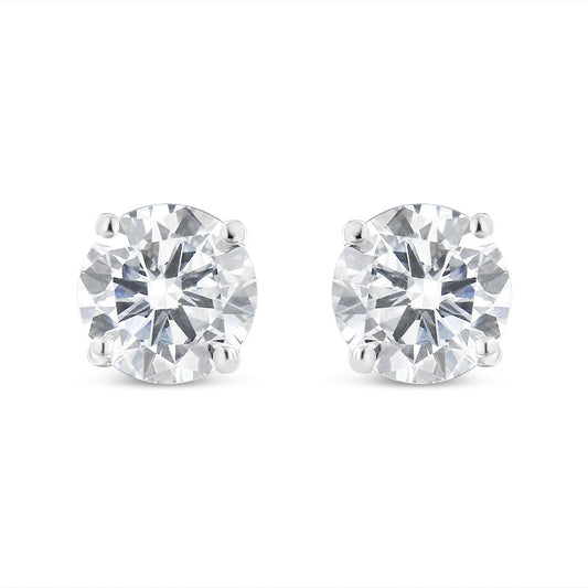 IGI Certified 14K White Gold 3.0 Cttw Solitaire Round Cut Lab Grown Diamond Stud Earrings (G-H Color, VS2-SI1 Clarity)