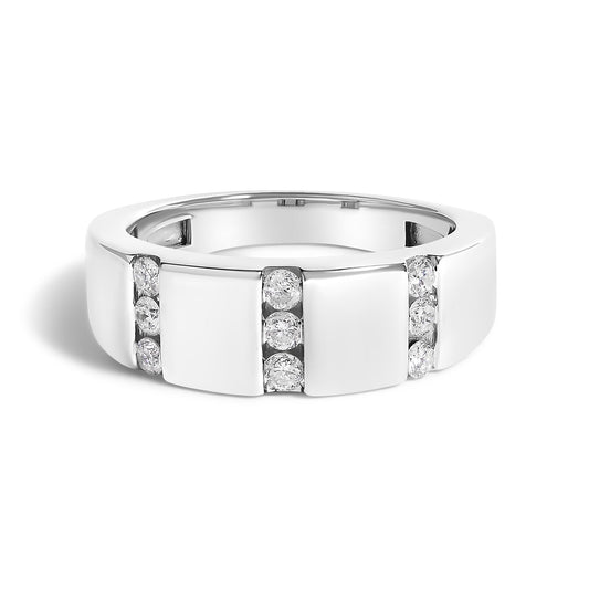 Men's .925 Sterling Silver 1/2 Cttw Diamond Triple Three Stone Row Band Ring (H-I Color, I1-I2 Clarity)