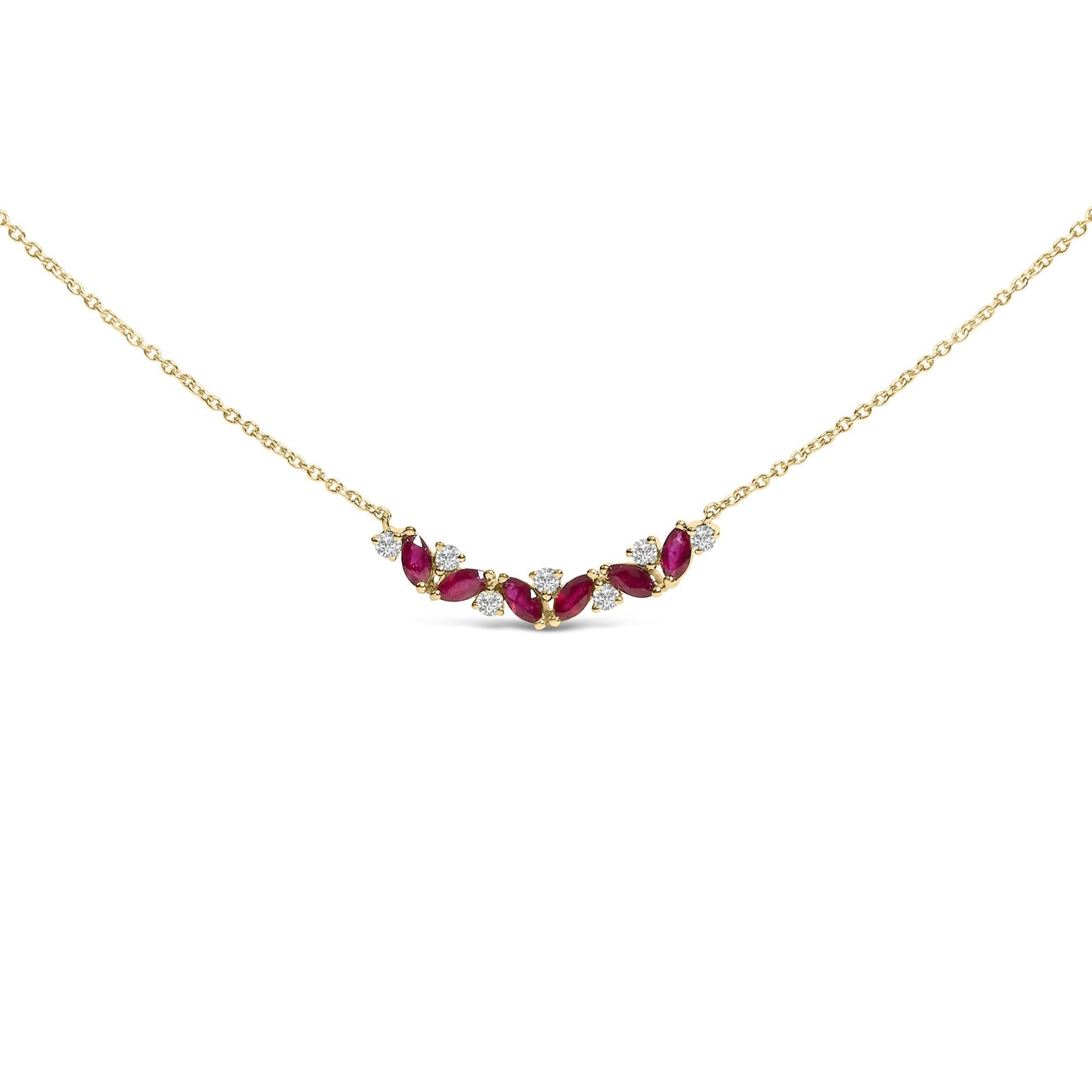 14K Yellow Gold Red Ruby and Diamond Trio Bar Line Necklace (I-J Color, SI2-I1 Clarity) - 18 inch