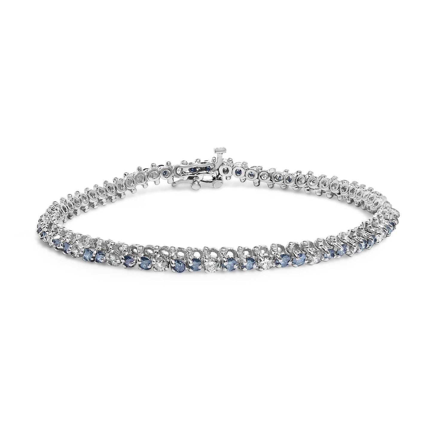 14K White Gold White And Treated Blue Diamond Bracelet (4 5/8 cttw, H-I Color, I1-I2 Clarity)