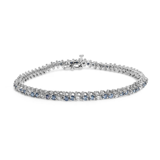 14K White Gold White And Treated Blue Diamond Bracelet (4 5/8 cttw, H-I Color, I1-I2 Clarity)