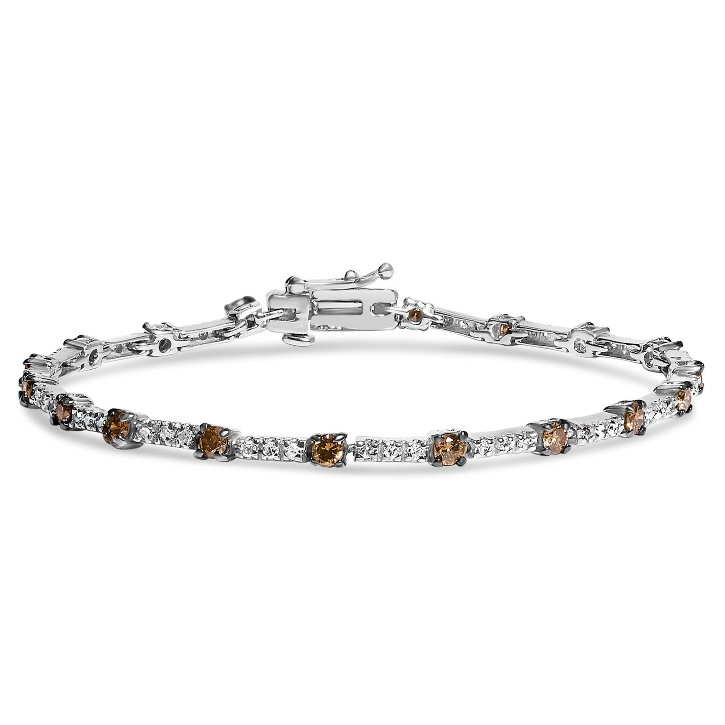 14k White Gold 2 1/4 Cttw Champagne Diamond Bar Link 7" Bracelet (Champagne Color, I1-I2 Clarity)
