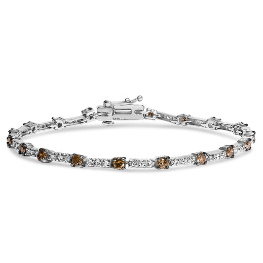 14k White Gold 2 1/4 Cttw Champagne Diamond Bar Link 7" Bracelet (Champagne Color, I1-I2 Clarity)
