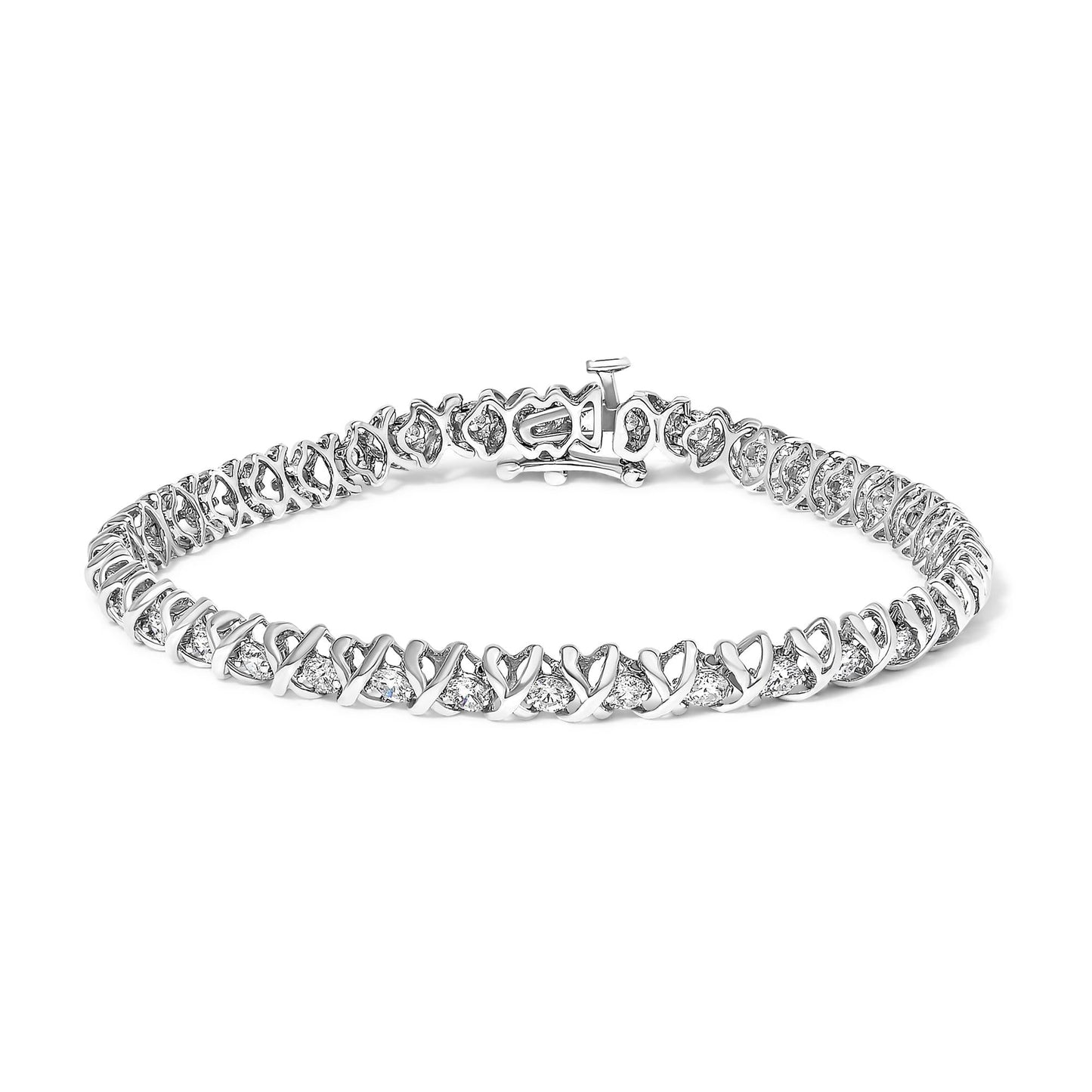 18K White Gold 3.0 Cttw Diamond X Link Tennis Bracelet - 7" Inches